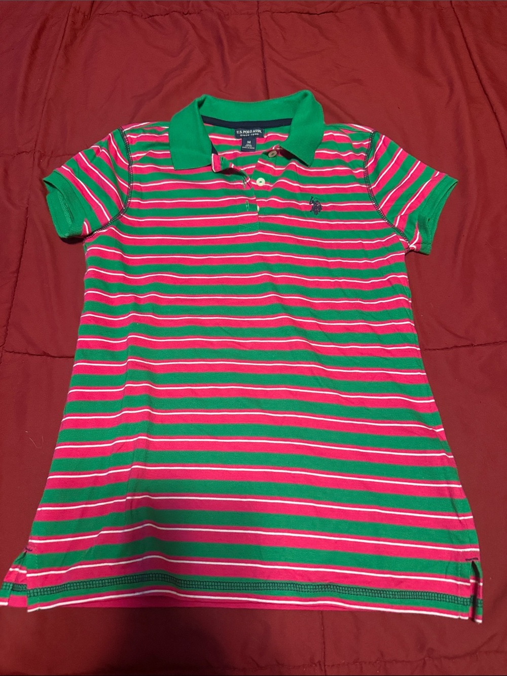 U.S. Polo Assn. Green & Pink Striped Polo Tee